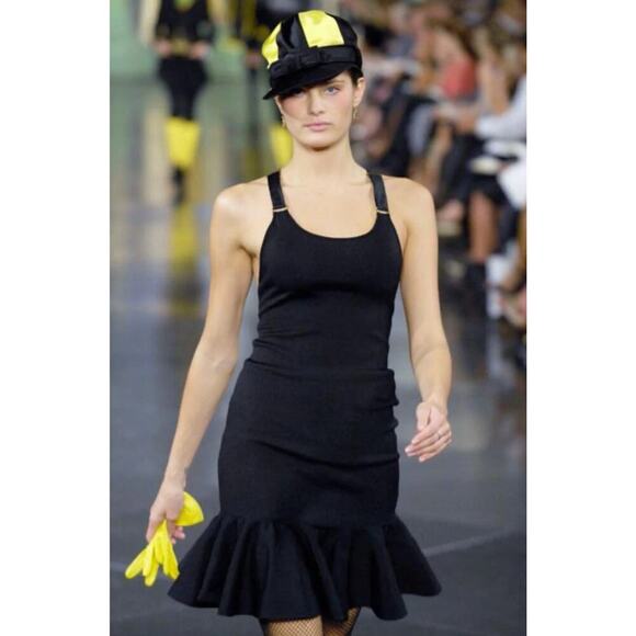 Ralph Lauren Collection Purple Label Leather Strap Buckle Silk Mini Dress Black - Picture 3 of 11